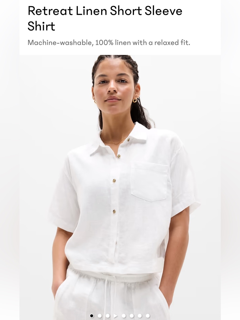 Athleta Retreat Linen Short Sleeve Shirt Large Like New!